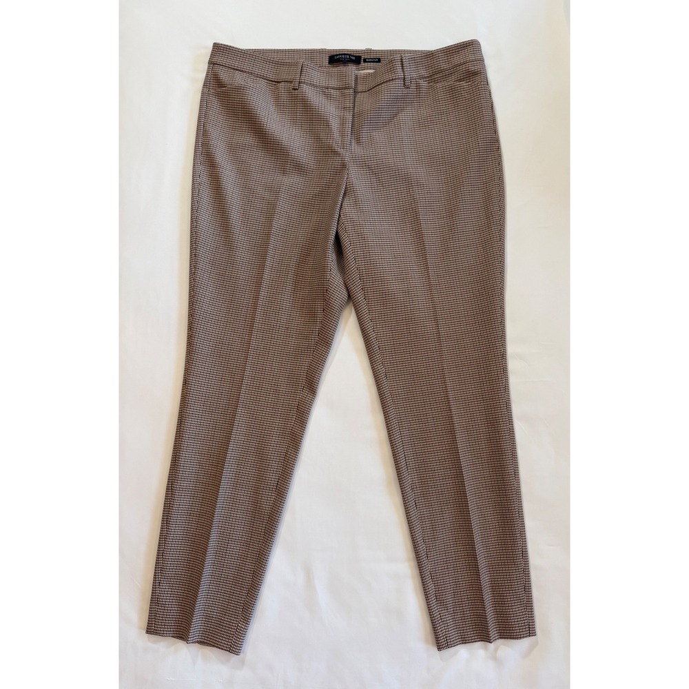 Houndstooth Wool Blend Pants Lafayette 148‎ New York Manhattan Brown Tan Size 14